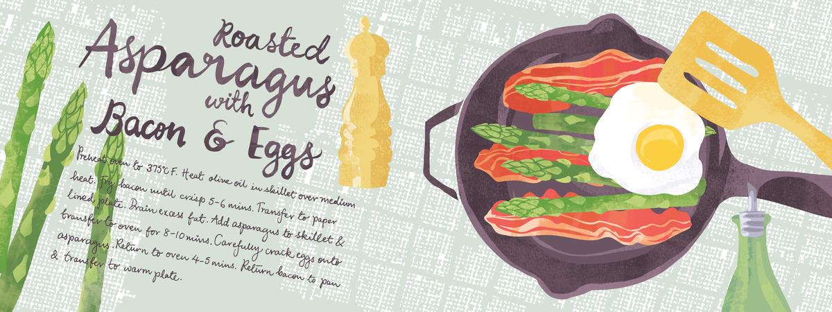 Roasted Asparagus with Bacon & Eggs by Ohn Mar Win