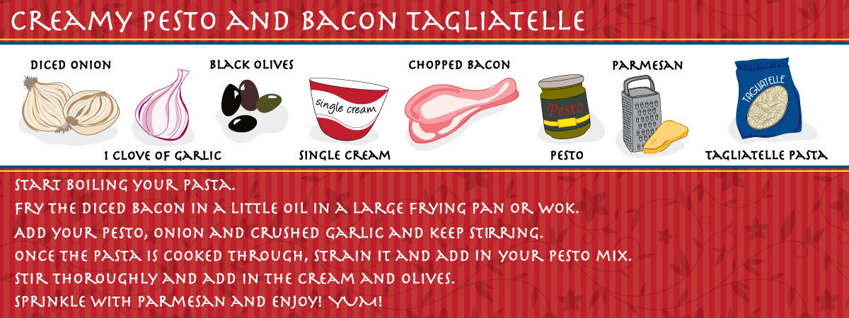 Creamy Pesto and Bacon Tagliatelle by Sarah Chidwick