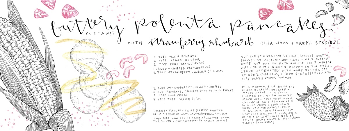 Buttery Polenta Pancakes with Strawberry Rhubarb Chia Jam by Keara McGraw
