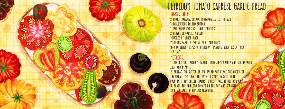 Heirloom Tomato Caprese Garlic Bread by Liv Wan