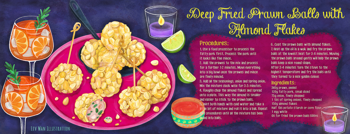 Deep Fried Prawn Balls with Almond Flakes by Liv Wan