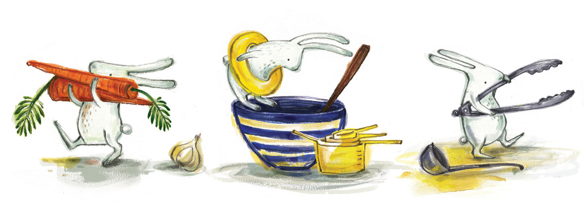 Rabbits in the kitchen by Kass Reich