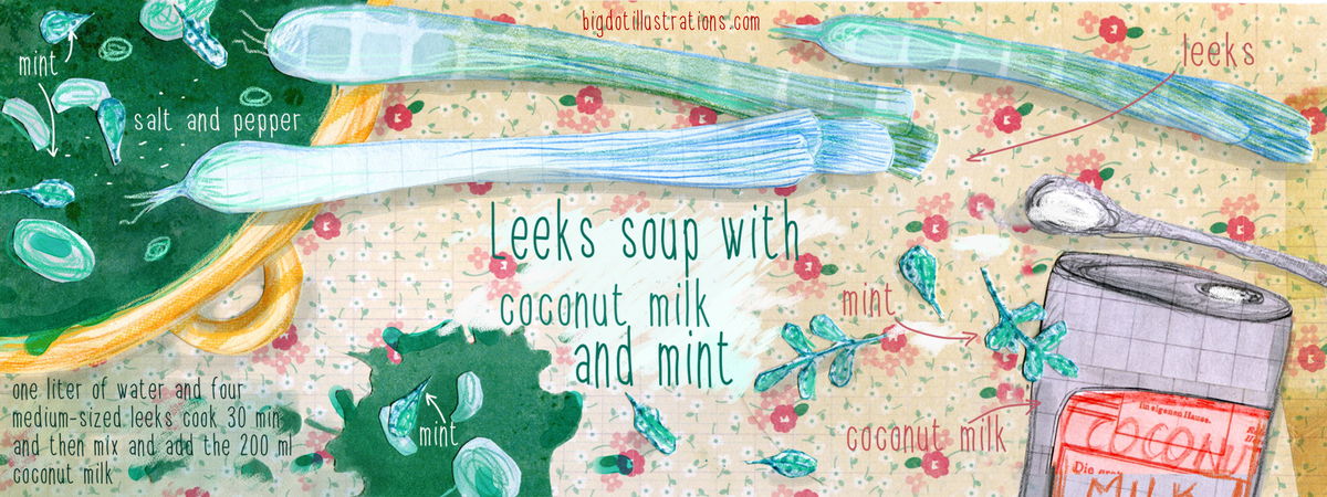 Leeks soup with coconut milk by Bigdotillustrations