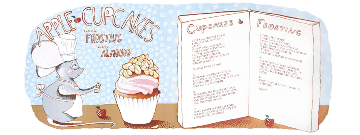 Apple Cupcakes with Frosting and Almonds by Nessa Guillet