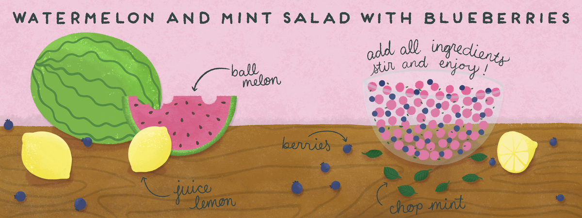 Watermelon and mint salad with blueberries. by Rachel Place