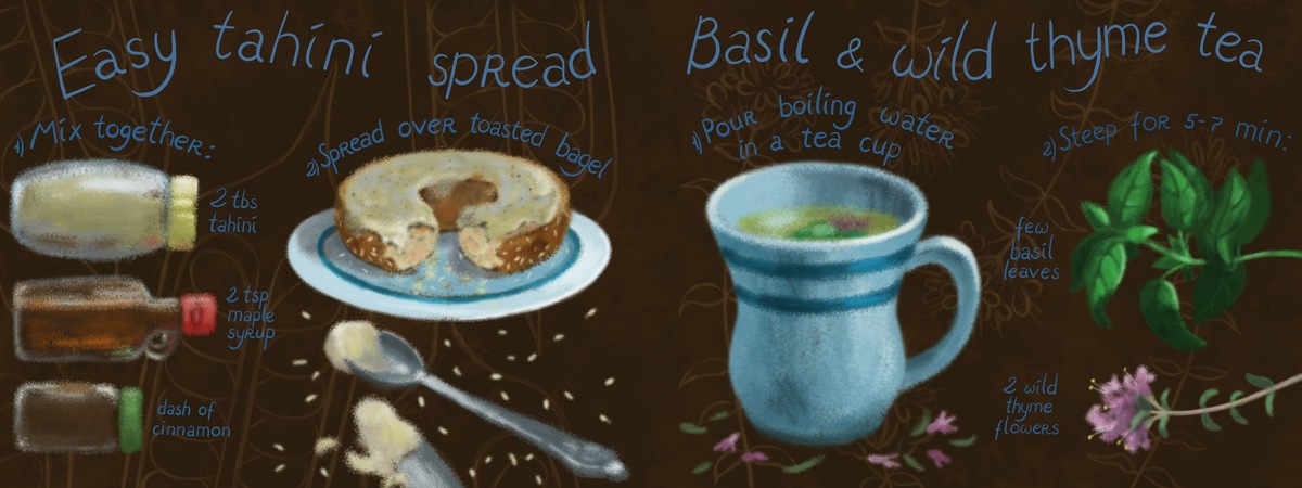 Tahini Spread, Basil & Wild Thyme Tea by Yulia