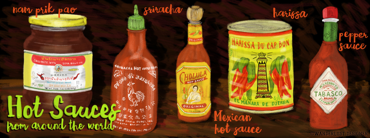 Hot Sauces from Around the World by Betsy Beier Hotsaucesaroundtheworldbywanderlustdesigner tdac