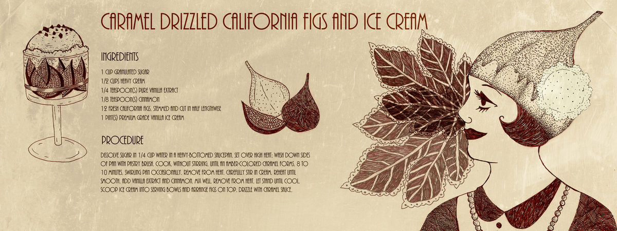 Caramel Drizzled California Figs and Ice Cream by Or Livneh