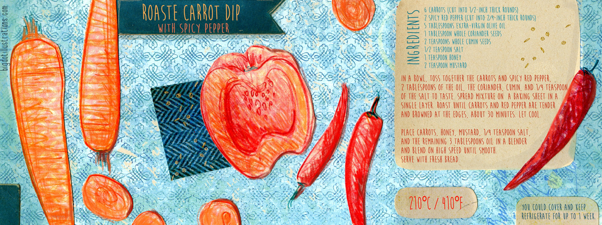 Roaste carrot dip with spicy pepper by Bigdotillustrations