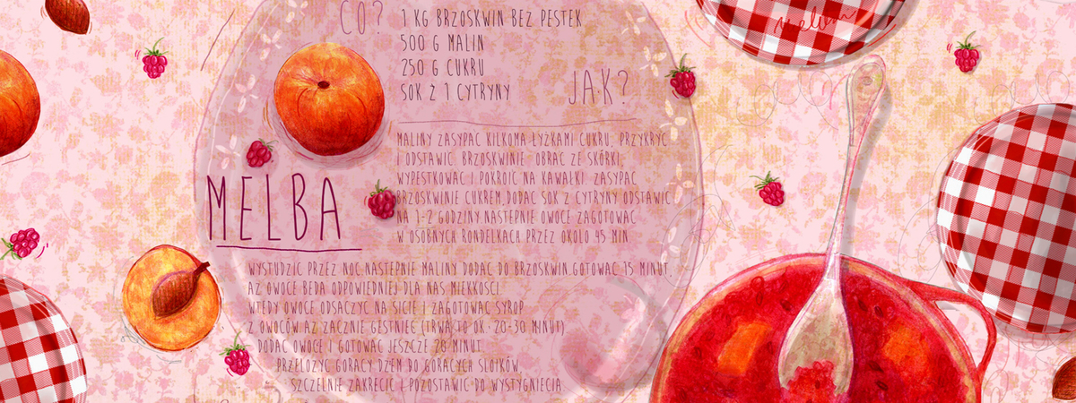 Melba - raspberries and peaches jam by Bigdotillustrations