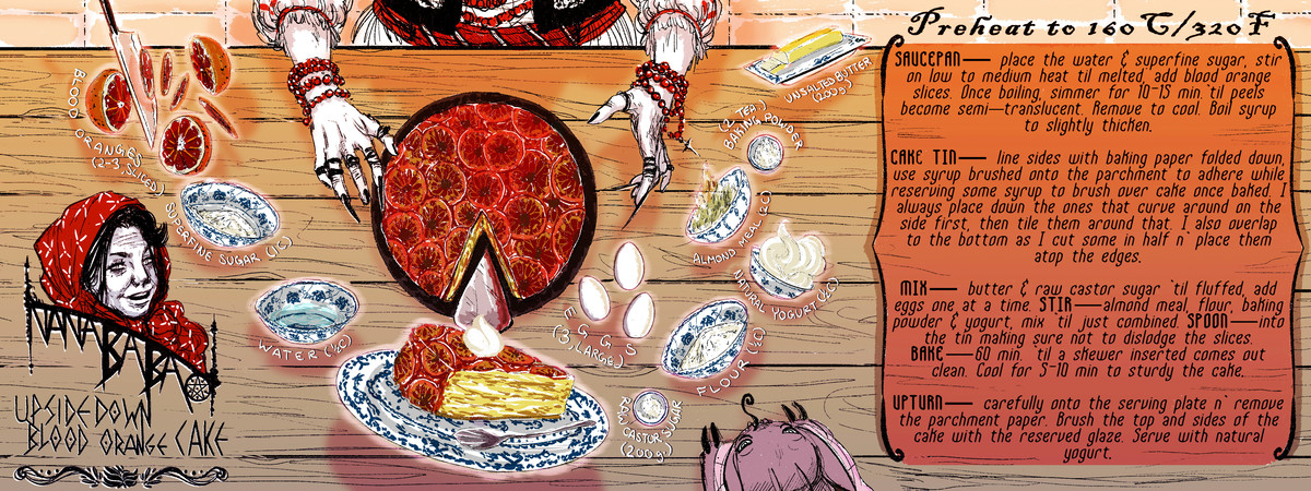 Nana Baba's UPSIDEDOWN BLOOD ORANGE CAKE by Animudio