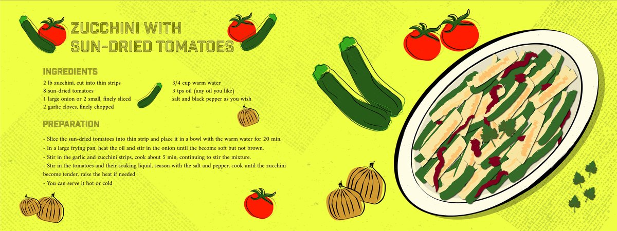 Zucchini with sun-dried tomatoes side dish by Nada Yazidi