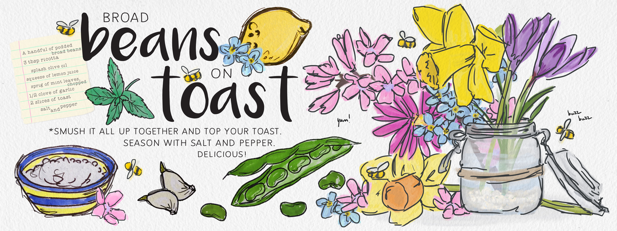 Broad beans on toast by Sherry Pritchet