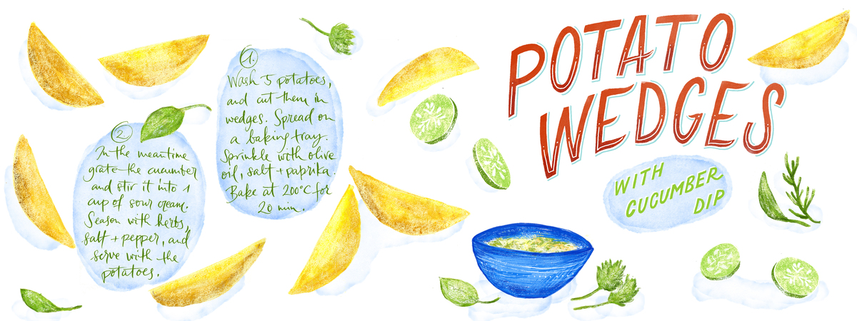 Potato wedges with cucumber dip by Julia Bausenhardt