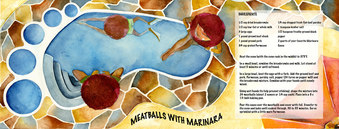 Meatballs with marinara by Silké Tittle Tittlesilke 17spring illu337 lovell a2