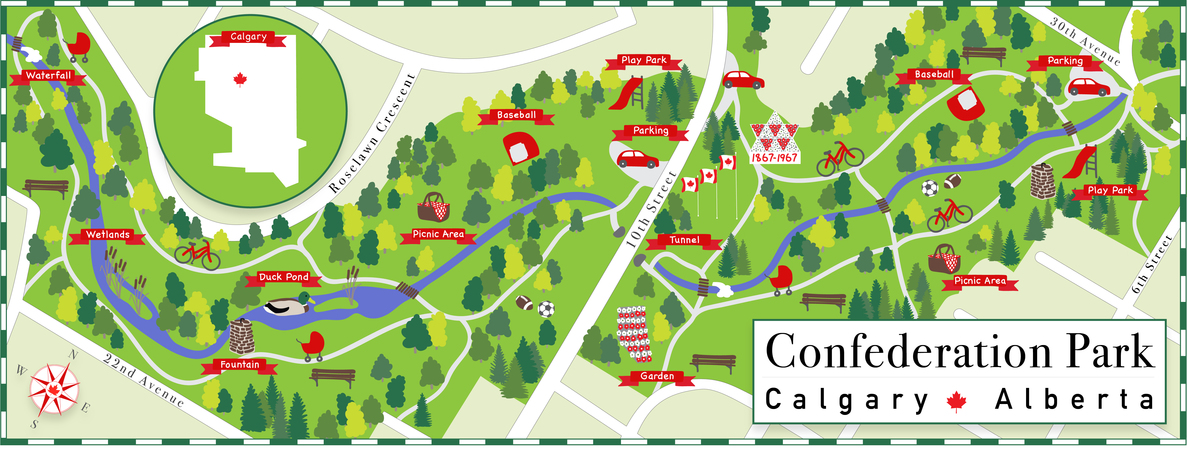 Confederation Park in Calgary, Alberta, Canada by Kristyne Czepuryk Illustrated map