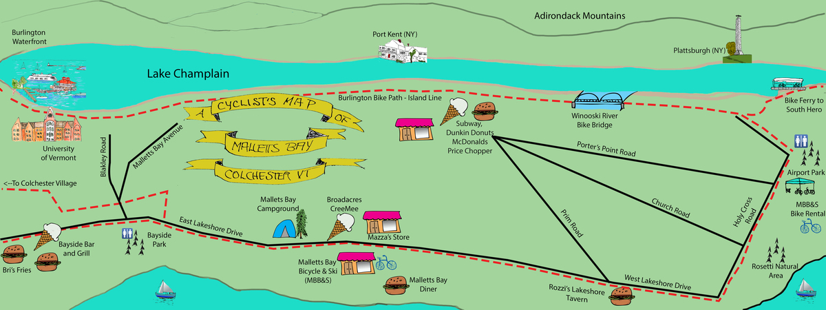 A Map of Malletts Bay, Vermont for Cyclists by Larry Keyes