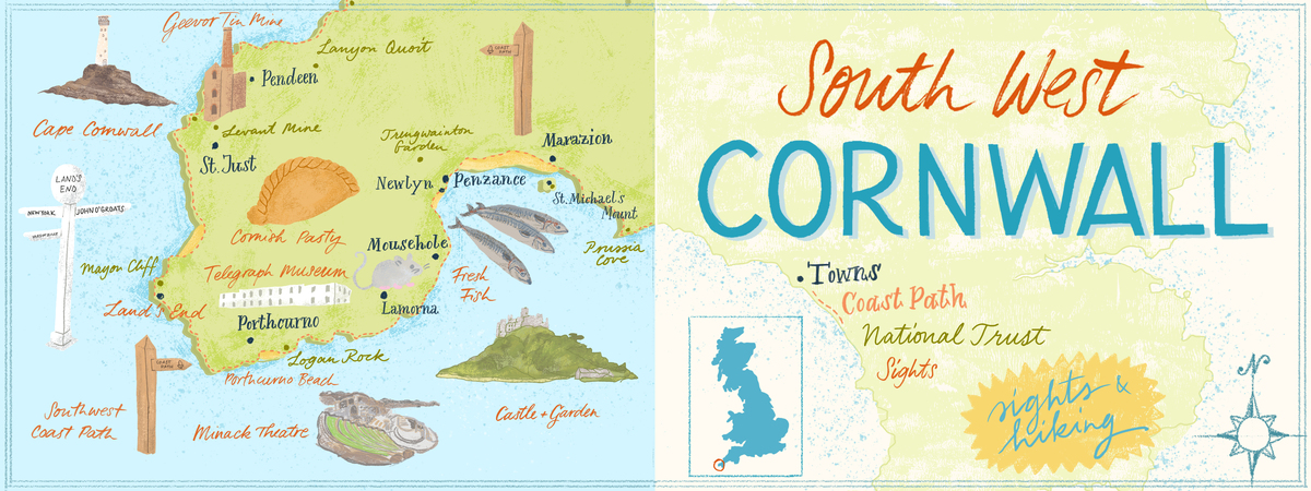 South West Cornwall, UK by Julia Bausenhardt Cornwall map