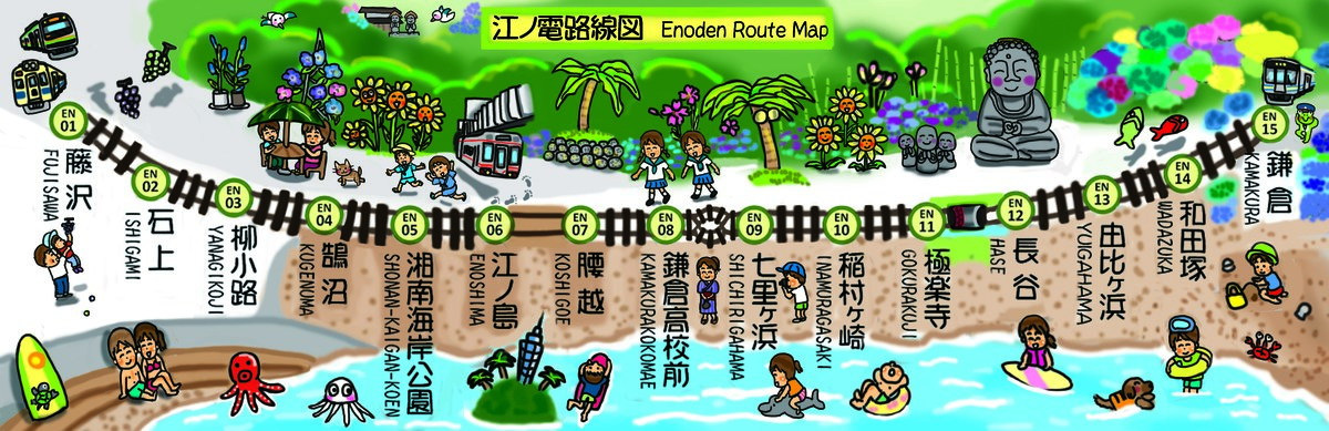 Enoden Route Map: Summer Version Mountain Side by Marina Sugimoto