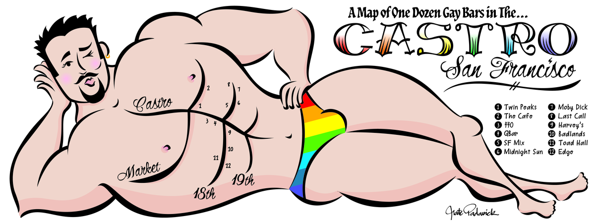 A Map of One Dozen Gay Bars in The Castro by Nate Padavick