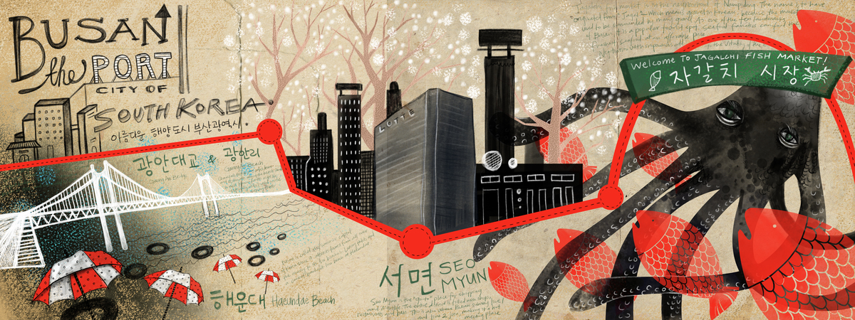 Busan, South Korea by Seo Kim Busan map