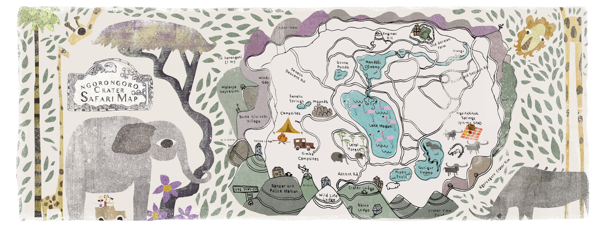 Safari Map of Ngorongoro Crater in Tanzania by April Dukes