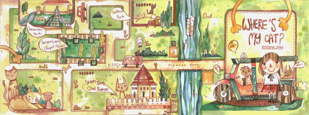 Finding My Cat in Bangkok, Thailand by Varisa Phulphermsub Illusmap