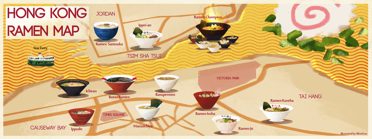 Ramen Map of Hong Kong, China by Alfred Lee