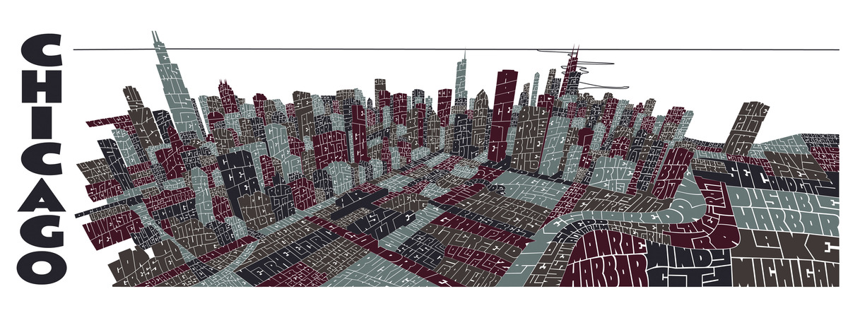 Chicago Typography Aerial Skyline by Joe Mills