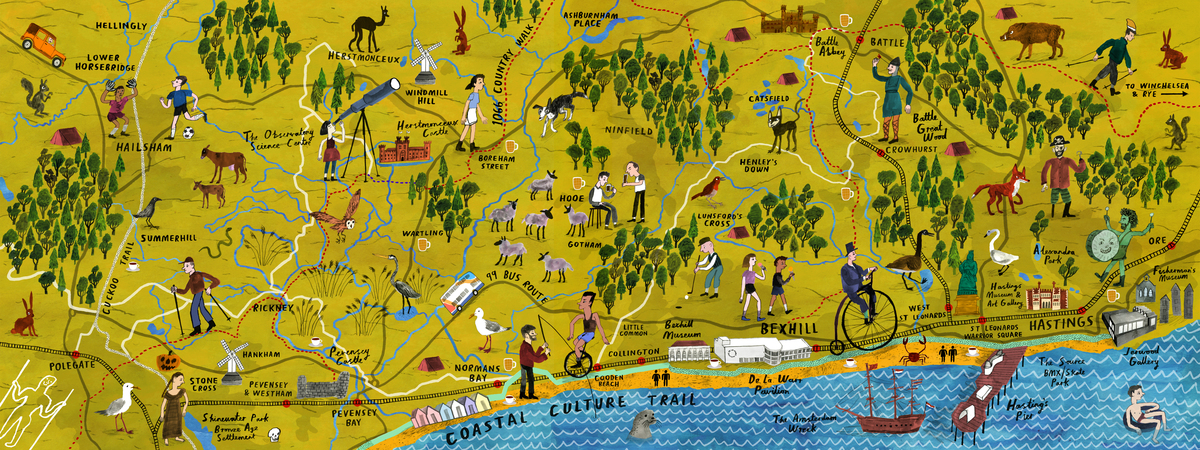 Coastal Culture Trail Map through East Sussex, UK by Benjamin Phillips